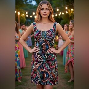 Suzi Chin for Maggy Boutique Multicolor Mosaic Bodycon Cocktail Dress Sleeveless